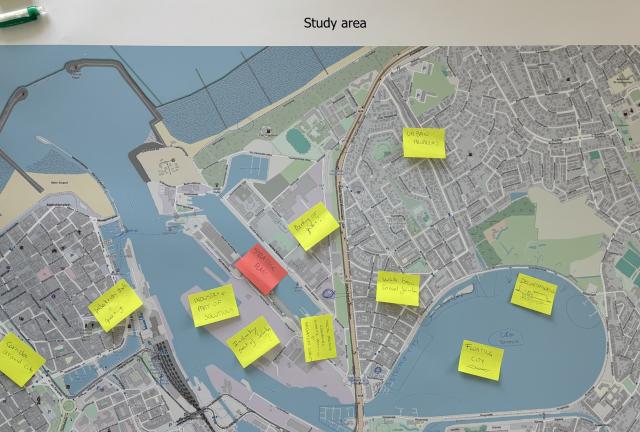 SMARTER hackathon - Ostend map with ideas for solutions on post-its